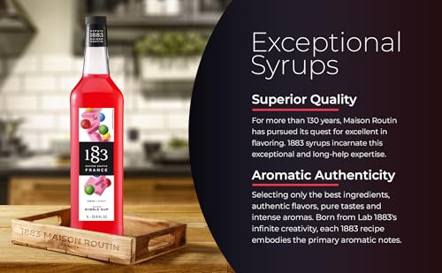 Image of 1883 Bubblegum Syrup for Drinks, Made in France, 1 Liter Glass Bottle