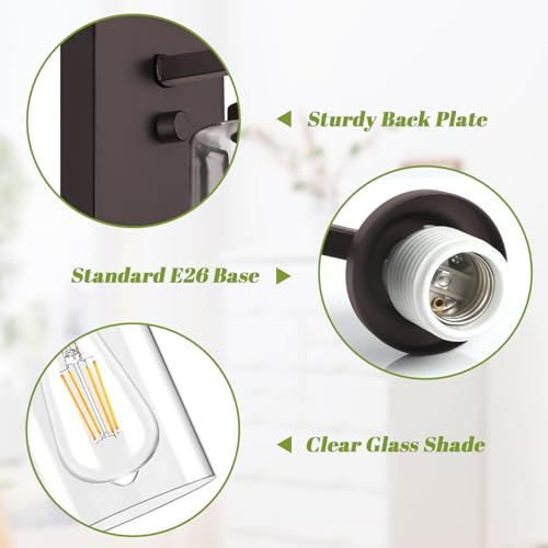 Image of VerRon Set of 2 Wall Sconces for Bathroom, Modern Vanity Light Fixtures, Oil Rubbed Bronze Mount Lighting Lanterns, Farmhouse Wall Lights with Clear Glass Shade for Bedroom Living Room Mirror Hallway