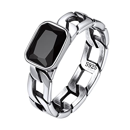 Bestyle Ringe Damen Herren Silber 925 Schwarzer Zirkonia Bandring Jungs Panzerkette Fingerring kubanischer Kettenring Hip Hop Punk Schmuck Ringgröße 62