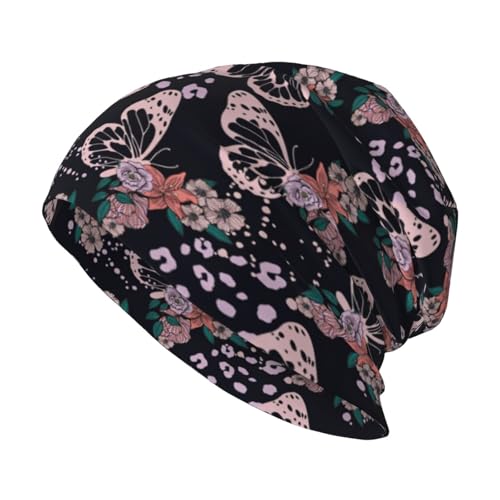 Butterfly Beanie Chemo Hats for Women Men Slouchy Cancer Headwear Stretchy Skull Cap Soft Knitted Hat Nightcap Chemo Gifts