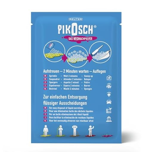 PIKOSCH PRO - El polvo de limpieza definitivo, 34,5g superabsorbente de g que retiene líquidos y olores como vómito, orina, heces, sangre y agua - para el trabajo y en casa - alta potencia de succión