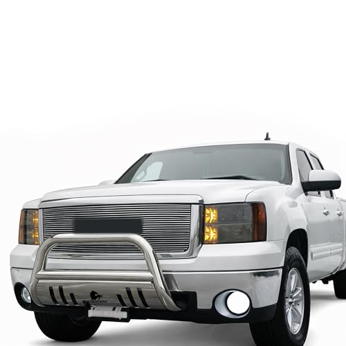 Image of Black Horse Bull Bar Skid Plate Stainless Steel Compatible with 07-14 Escalade ESV /EXT|07-18 Silverado /Sierra 1500|19-21 Silverado 1500 LD|07-14 Suburban 1500|07-20 Tahoe|15-20 Yukon-XL-BB037411-SP