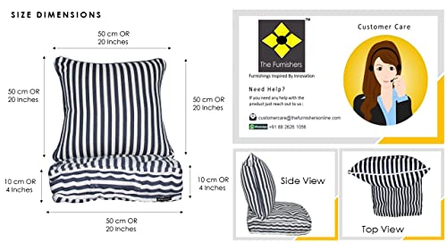 Image of Woven Quilted Floor Cushion Set 50x50x10 CM Navy Stripe with Fillers & Back Cushion, Large Size for Seating, Patio Seat, Meditation, Yoga, Pooja, Guests, Living 20x20x4 Inch