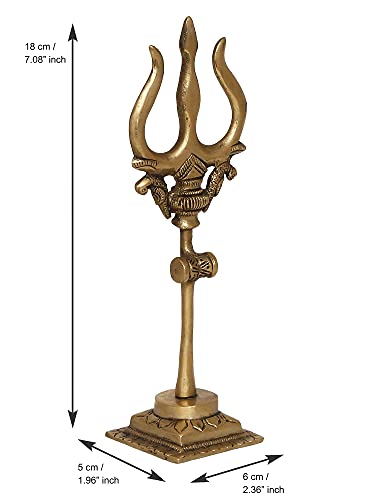 Image of eCraftIndia Golden Brass Handcrafted Trishul with Damru Statue | Trishul for Pooja Mandir Home Temple | Gift for Diwali Housewarming Maha Shivratri