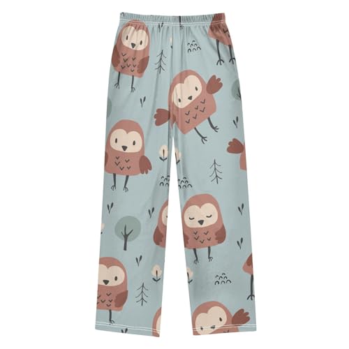 Cute Owl Boys Pants Boys Athletic Pants Long Pant for Boywith Pockets Wide-Leg Size 6-14Y2