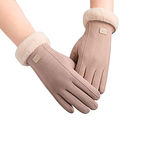 SamHeng Guantes Termicos Mujer Invierno, Guantes Mujer Invierno Tactil, Guantes Cálidos con Forro Polar para Conducción Correr Senderismo Esquiar Aire Libre Frio Guantes(Kaki)