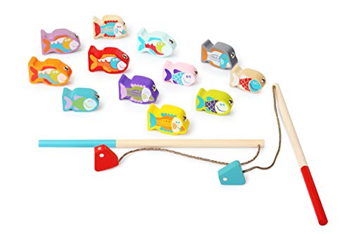 Image of CUBIKA Wooden Fishing Game - Magnetic Fishing Toy for Kids Ages 2+ - Montessori Fine Motor Skill Game with 2 Rods - FSC-Certified Wood, German Water-Based Paints