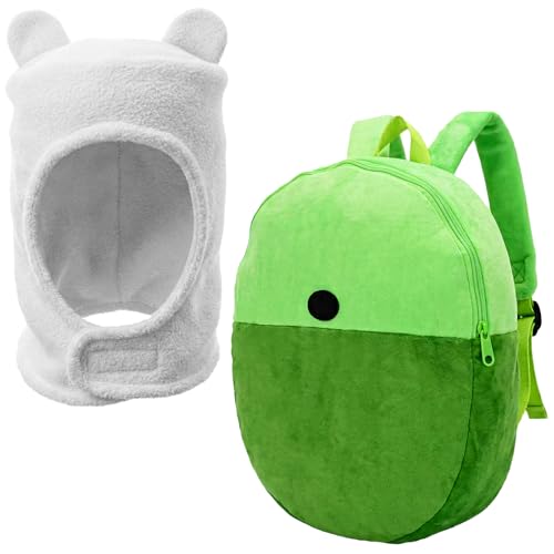 Jococs White Character Hat and Green Backpack Anime Costume Set Funny Costume Accessories for Halloween Party