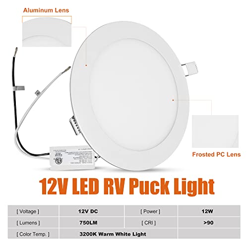 Facon 6.5 Inch 12V Led Rv Puck Light, 4Packs Aluminum Recessed Mount Light, Slim Panel Light With Flat Trim, 12V Dc Interior Light For Rv, Camper, Motorhome, Trailer, Boat #TOP4