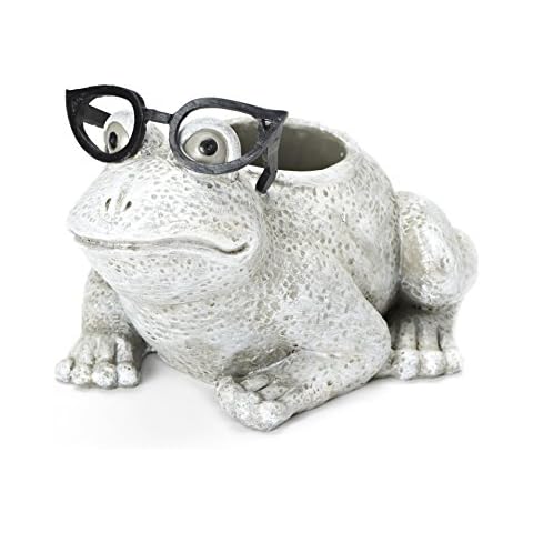 Unbekannt Römischer Exklusiver weißer Frosch mit Silly Black Brille Übertopf, 15,2 cm, aus Dolomit/Harz Cover