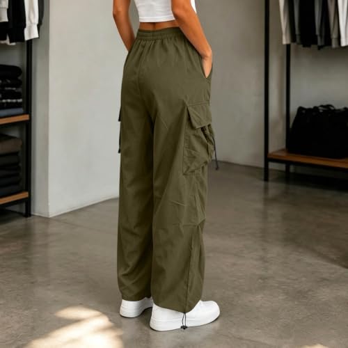 Women's Cargo Pants Drawstring Waist Wide Leg Utility Work Trousers - image 3