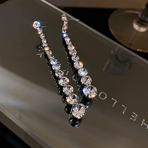 Sttiafay Long Rhinestone Earring For Women Long Chain Dangle Earrings Sparkly Crystal Linear Earrings Tassel Statement Earrings Wedding Bridal Jewelry #TOP5