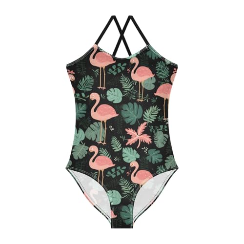 Flamingo Cute Leaf Girls One Piece Swimsuits Summer Quick Dry Beach Bathing Suit