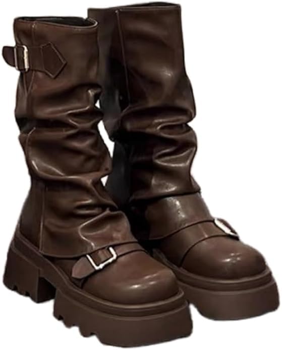 Womens Fold Over Boots Slouchy Wide Calf Pleated Platform Glitter Metallic Silver Chunky Stacked Mid