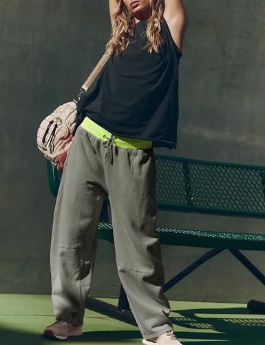 Athlisan Womens Barrel Sweatpants Baggy Wide Leg Color Block Workout Track Pants Trousers3