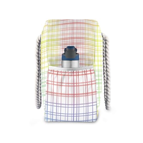 Beach Bag - Large Tote Bags for Women Plaid Pattern Colorful Yellow Shoulder Bags Zipper Waterproof Sandproof for Travel Gym Swim Daily3