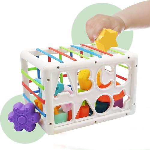 Image of LONGMIRE Plastic ABCD Shape Sorter Baby Toys Montessori Toys for 1 Year Old Boys Girls Activity Cube Sensory Bin Toys for Babies Toddlers 6 12 18 Months Birthday Gifts Multicolor