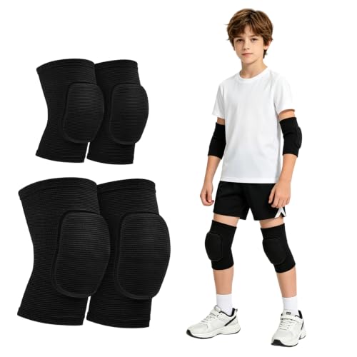 Hpbaggy 4-Teiliges Kinder Knieschoner & Ellbogenschoner Set – Verdickte Polsterung für Handball, Fußball & Wrestling – Weich, elastisch & stoßdämpfend – Schutzausrüstung für Training und Spiel