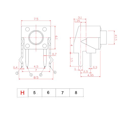 100Pcs Tactile Switch 6x6x6mm 2Pin DIP Through Hole Tact Pushbutton Switch with Bracket Side Actuator Micro Touch Switch Momentary Right Angle