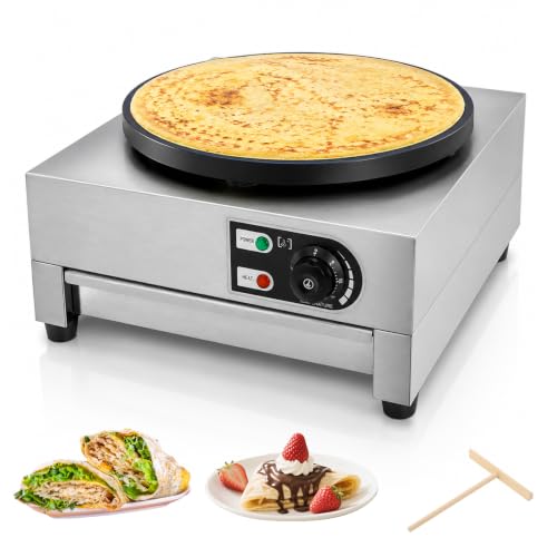 Crepes Maker 3000 W, plancha eléctrica para crepes con placa antiadherente de 40 cm, acero inoxidable de hierro fundido, temperatura 50 – 300 °C, incluye espátula de madera, para crepes, panqueques