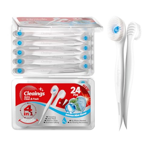 cleaings 4-in-1 使い捨て歯ブラシ 水不要 24本 歯磨き粉付き 舌クリーナー 歯間ブラシ 携帯用 ポータブル 外出先 災害用 備蓄 強力ミント味の商品画像（Amazon）
