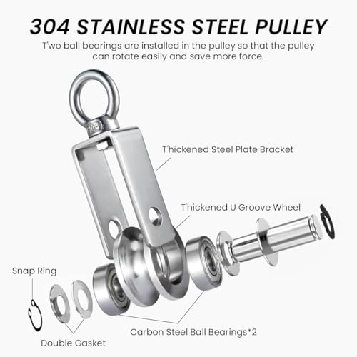 Image of Serplex Cable Pulley Wheel 304 Stainless Steel Hoisting Pulley Wheel Smooth Bearing Cable Pulley Wheel with Loop 551lbs High Loading Capacity Hoisting Pulley Wheel for Lifting Mechanism, DIY Crafts