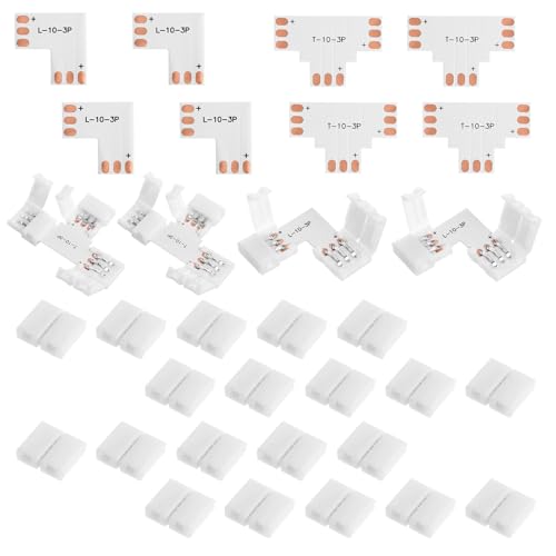 28 Pcs 3 Pin LED Strip Connector 10mm L Shape Extension T Shape Solderless LED Light Connectors Adapter Track Lighting Connectors