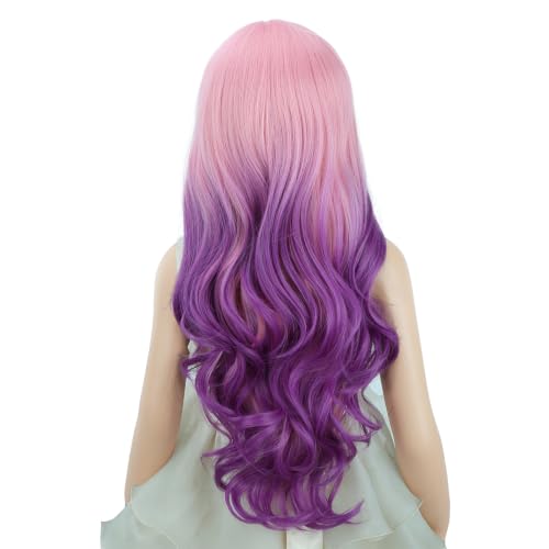 Image of PATTNIUM Purple Ombre Wig Long Curly Wigs Girls Purple Middle Part Heat Resistant Synthetic Wigs with Wig Cap