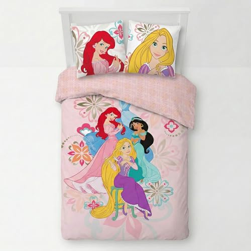 Princesses Parure de lit Enfant | Housse de Couette 140x200 cm + taie d’Oreiller 50x70 cm, 100% Coton | Parure Douce et Respirante pour Enfants | Design...