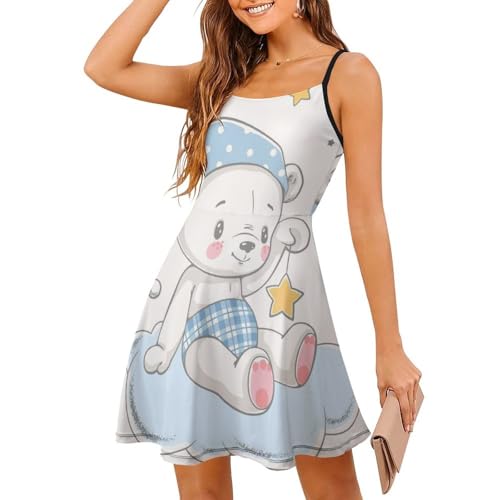 Robe d'été femme petit ours robe de plage sans manches et jupe courte
