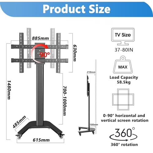 Soporte móvil para TV de 37-80 pulgadas con ruedas y rotación 360° miniatura 4
