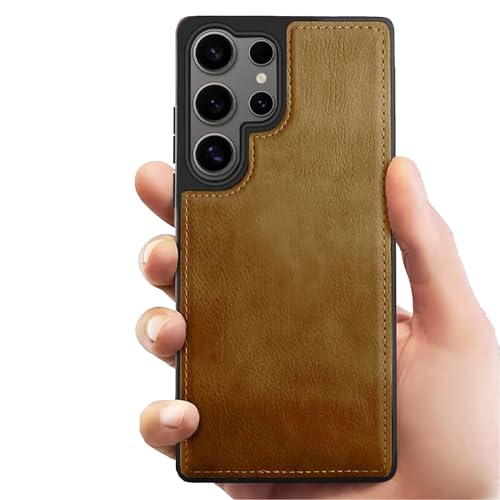 Image of Leather Case for Samsung Galaxy S23 Ultra Premium Protective Stylish Slim Cover with Shockproof Raised Edges Brown