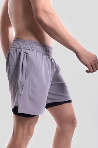 Image of COITONIC 2 in 1 Active Dual Black Shorts with Inner Tights Layer | Men's Double Layer Short for Running, Gym & Sports