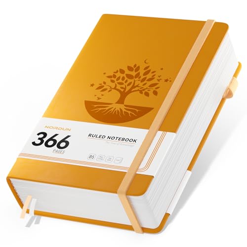Carnet NORDUN B5 ligné, carnet en cuir à couverture rigide avec 366 pages de papier épais de 100 g/m², onglets d'index, carnet à lignes universitaires pour femmes et hommes, écriture au travail et à