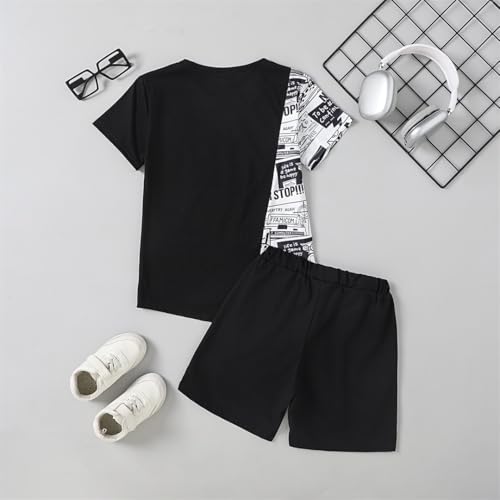 Image of OLMRJKD Boys 2 Piece Outfits Short Sleeve Colorblock T-shirt and Shorts Summer Casual Clothes for 6-12 Years