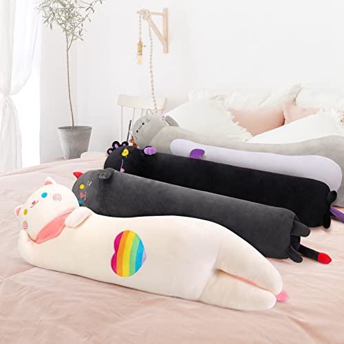 Mewaii Long Cat Plush Black Body Pillow, 28” Cute Axolotl Stuffed Animals Kawaii Soft Plushies, Axolotl Plush Pillow Doll Toy Gift For Girls Boys #TOP5