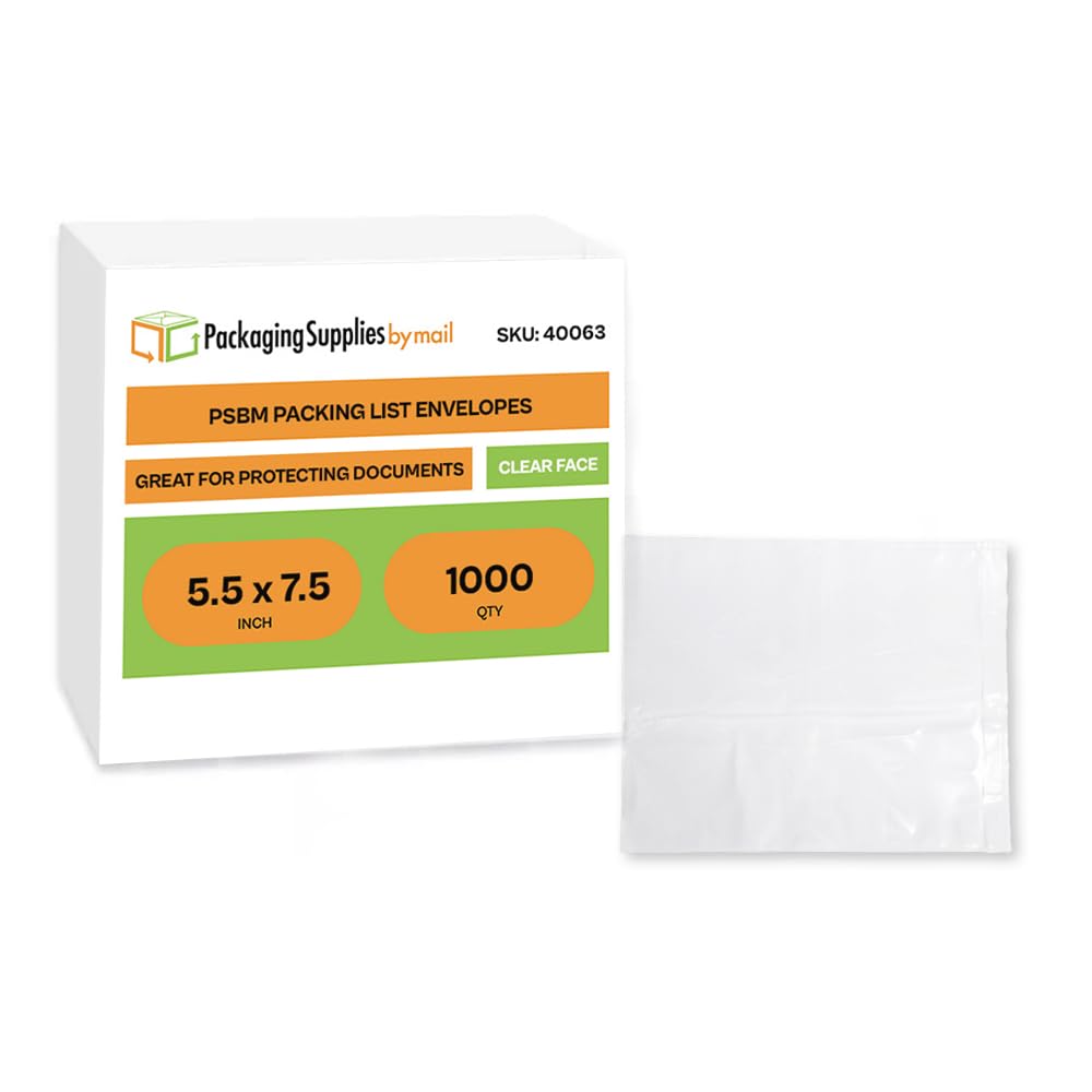 PSBM Clear Packing List Back Side Loading Plain Face Envelopes Pouches (7.5