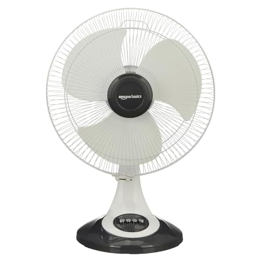 amazon basics High-Speed Table Fan I 3 Adjustable Fan Speeds | Rust Resistant Body | RPM 2100 | 400mm Sweep Length (White)