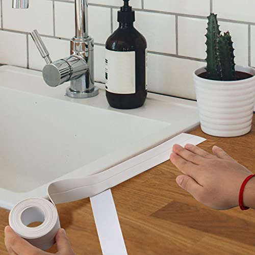 Image of Bath & Kitchen Caulk Tape Sealant Strip, PVC Self-Adhesive Tub & Wall Sealing Tape, Shower Tile Sealer (2PC)