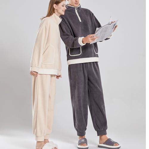 Lu's Chic Men's Fuzzy Pajama Set Cozy Sweatshirt Sweatpants 2 Piece Loose Lounge Set Oversized Casual Loungewear4
