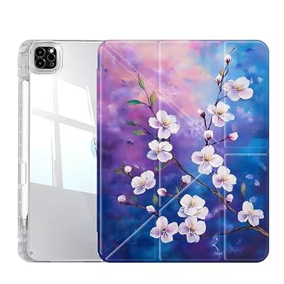 Case for iPad Air 13 inch (M3 2025 / M2 2024) / iPad Pro 12.9 inch (6th/5th/4th/3rd Gen 2022/2021/2020/2018), Multi-Angles Folding Y-Shaped Stand Cover, Peach Blossom Painting