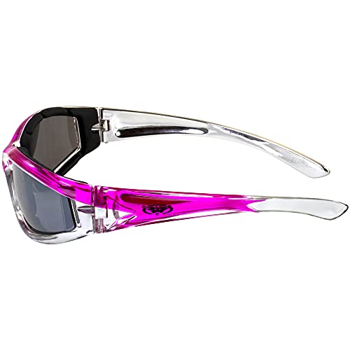 Global Vision Eyewear Flashpoint Sunglasses, Flash Mirror Lens, Two Color Crystal and Pink Frame Fits Smaller Faces3