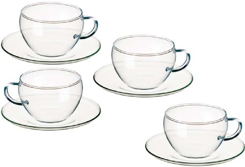 Simax Glassware Eva Tea Cups With Saucer, 8.25-Ounce, Set Of 4 #TOP1