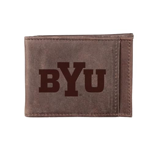 Team Sports America NCAA Brigham Young University Front Pocket Slim Wallet for Men | Minimalist Leather RFID Blocking Bifold Card Holder with Money Clip | Officially Licensed Stamped Logo