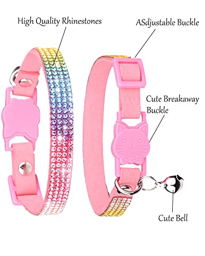 Petank Breakaway Cat Collars For Girl Cats, Bling Kitten Collar With Bell, Cute Cat Collar With Bells, Pink Cat Collar, Rhinestone Cat Collar. (Pink) #TOP2