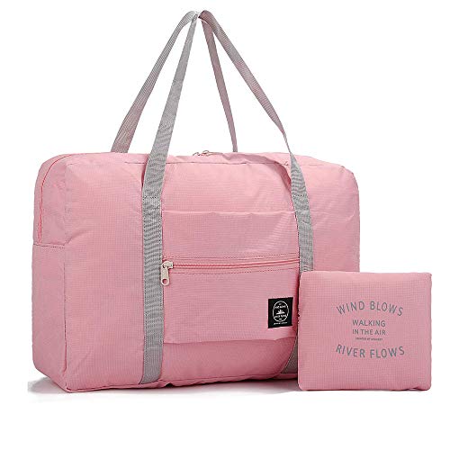 2 Pack Foldable Travel Duffel Bag, Lightweight Carry On Luggage Bag for Women and Men, Waterproof Multipurpose Sport Duffle for Sports, Gym, Vacation (pink)