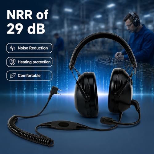 Image of Retevis RT86A GMRS Walkie Talkies Long Range (4 Pack), with EHK012 Foldable Two Way Radio Headset with Mic (2 Pack), NRR 29dB, Hearing Protection, Group Call, Easy Pairing, for Manufacturing Workshop