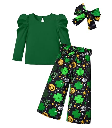 Image of MIGU Toddler Girl Clothes,Girls Fashion Clothes Puff Sleeves Shirt Pants Headband 3Pcs Girls Gifts Sets