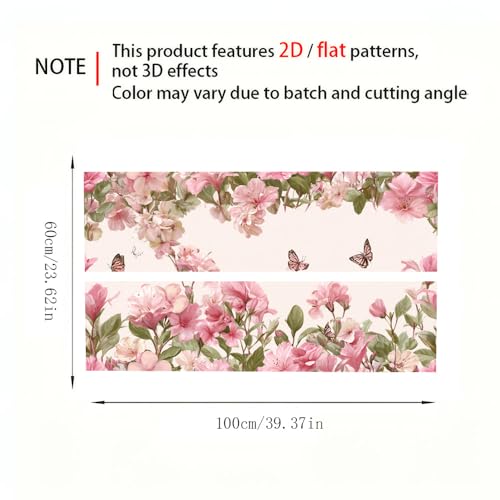 Image of Pink Floral Butterfly Desk Sticker, Spring Flower Desktop Decor, Waterproof Table Surface Protector for Home Office, 39.37x23.62 Inch