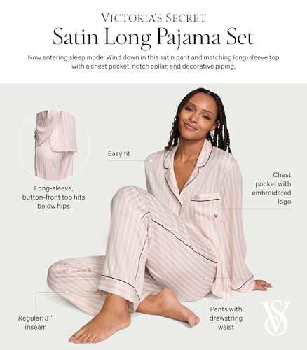 Victoria's Secret Satin Pajama Set, Long Sleeve Button Down Shirt & Pants, Sleepwear for Women (XS-XXL)4